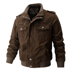Men's Military-Style Jacket with Multiple Pockets and Adjustable Cuffs