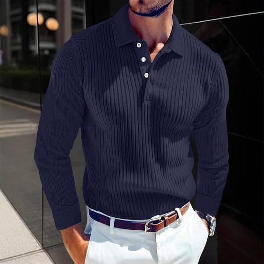 Men's Stylish White Ribbed Polo Shirt for Modern Gentlemen