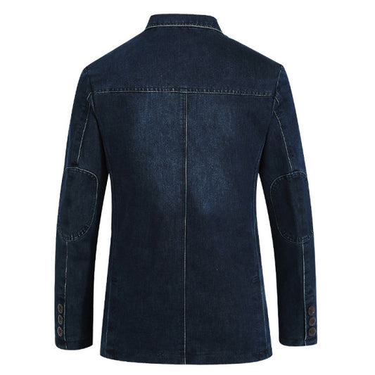 Men'S Dark Blue Textured Washed Denim Blazer MTA2657C6U