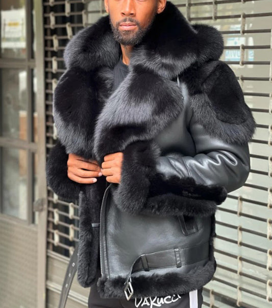 Luxurious Faux Fur Trimmed Jacket for Men - Winter Fashion Essential