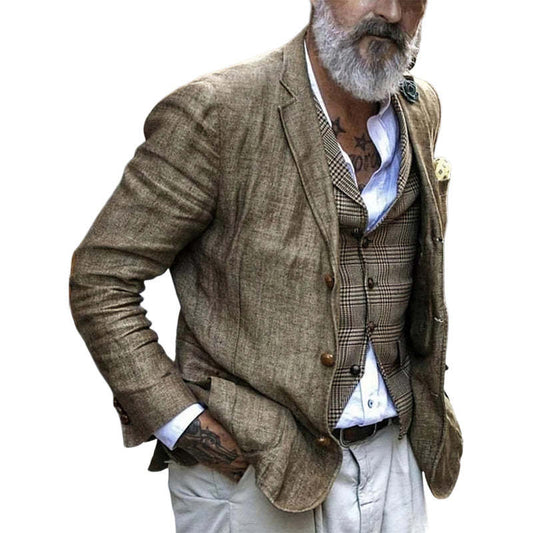 Men's Vintage Cotton And Linen Three-Button Casual Blazer MTA1854C6U