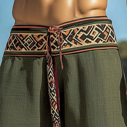 Men's Summer Retro Embroidered Cotton And Linen Shorts MTA0902D7U
