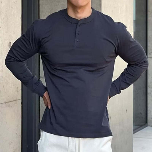 Men's Vintage Casual Solid Color Henley Long Sleeve T-Shirt 63138846TO