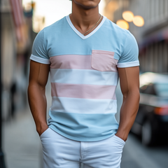 Men's Personalized Casual V-neck Bright Suede Stitching Short-sleeved T-shirt MTA0803D8K