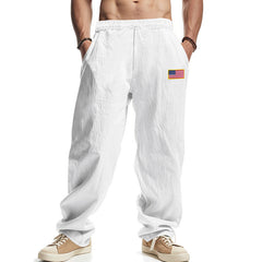 Men's Casual Loose-Fit Pants with Flag Patch - Perfect for Everyday Wear