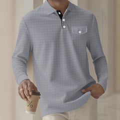 Quilted Black Henley Shirt With Orange Collar Detail For Men