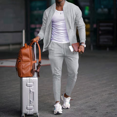 Men's New Autumn & Winter Waffle-Knit Baseball Jacket Set: Pocket & Zipper Design