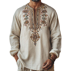 Men's Ethnic Print Open Collar T-Shirt MTA1982C8P