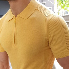 Men's Fashion Casual Bright Color Polo Collar Knitted Short-sleeved T-shirt MTA0996D0K