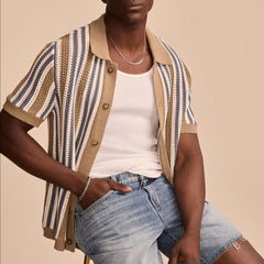 Striped Short-Sleeve Knit Cardigan For Men