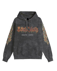 Black Skulls Hoodie With Flame And Bat Wing Design