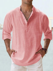 Stylish Pink Henley Shirt for Men - Perfect for Casual and Semi-Formal Occasions