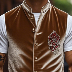 Men's Spring Fashion Retro Embroidered Velvet Slim Stand Collar Vest MTA2715C7K