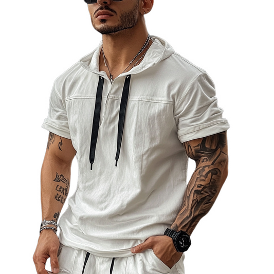 Men's Cotton Solid Short Sleeve Hoodie MTA2716C1X