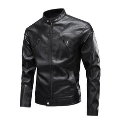 Stylish Stand Collar Leather Jacket For Men - Perfect For Casual And Formal Wear