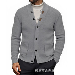 Stylish Men's V-Neck Cardigan With Unique Toggle Closure