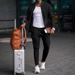 Men's New Autumn & Winter Waffle-Knit Baseball Jacket Set: Pocket & Zipper Design