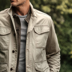 Casual Khaki Jacket with Multiple Pockets