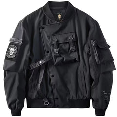 Tactical Bomber Jacket With Skull Patches And Utility Straps For Men