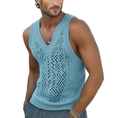 Men's Summer Fashionable Seaside Knitted Hollow Tank Top MTA0789D6U