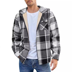 Flannel European And American Men's Jacket 2024 New Amazon Long-sleeved Hooded Plus Velvet Loose Men's Casual Jacket
