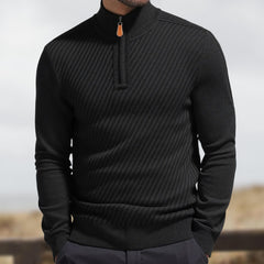 Men's Stylish Half-Zip Ribbed Sweater For Casual And Formal Wear