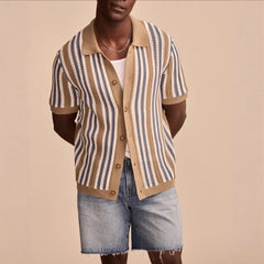 Striped Short-Sleeve Knit Cardigan For Men