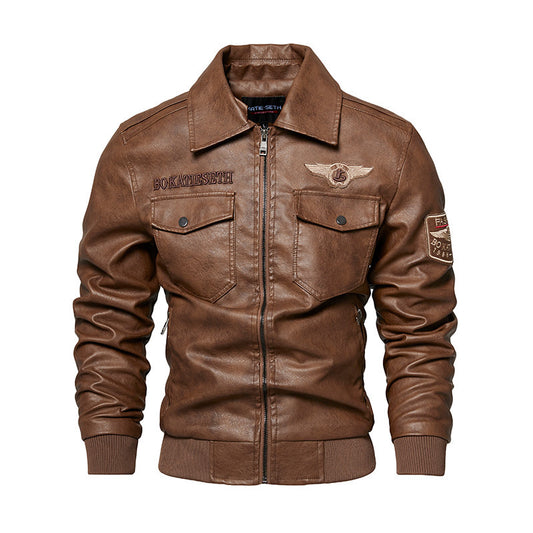 Classic Aviator Jacket With Embroidered Wing Patch