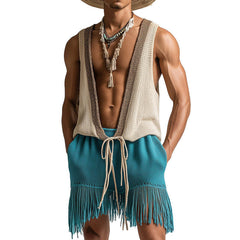 Men's Spring Fashion Towel Cloth Lace Up Sleeveless Shorts Set MTA0845D6P
