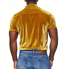 Men's Spring Fashion Sexy Lace Splicing Velvet Slim Fit Short Sleeve Shirt MTA2641C1K