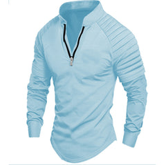 Stylish Men's Black Half-Zip Pullover With Pleated Shoulder Design