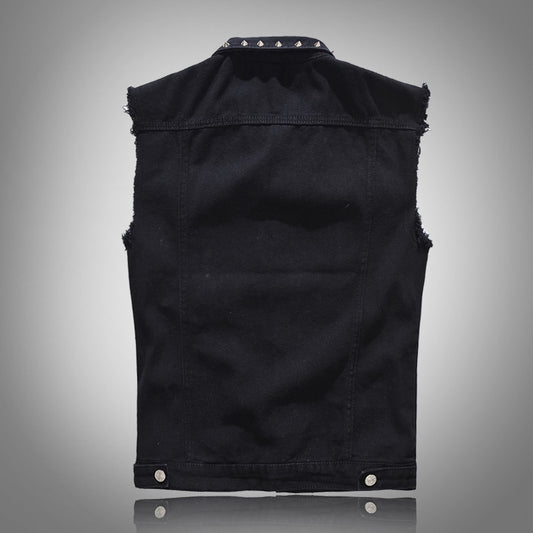 Edgy Rivet-Embellished Denim Vest for Men - Perfect for Urban Style and Casual Wear