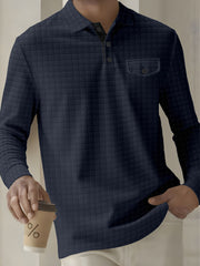 Quilted Black Henley Shirt With Orange Collar Detail For Men