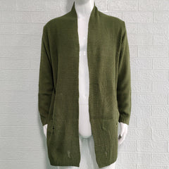 Men's Olive Green Distressed Longline Cardigan - Perfect For Casual And Fashionable Looks