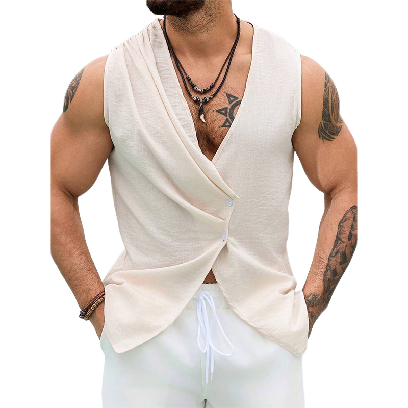 Men's Fashionable V-Neck Solid Color Tank Top MTA3153C4X