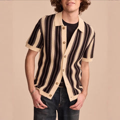 Striped Short-Sleeve Knit Cardigan For Men
