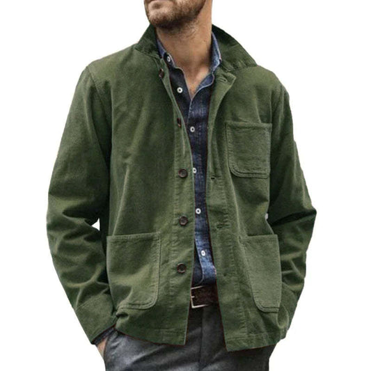 Men's Vintage Solid Color Multi Pocket Lapel Long Sleeve Workwear Jacket 32788666M