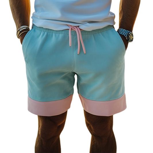 Men's Spring And Summer Fashion Casual Elastic Waist Suede Beach Shorts MTA0353D1K