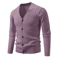 Stylish V-Neck Cable Knit Cardigan Sweater for Men - Perfect for Casual and Formal Wear