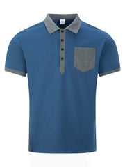 Men's Casual Polo Shirt: Chest Pocket, Collared With Buttons, Color-Block T-Shirt Top