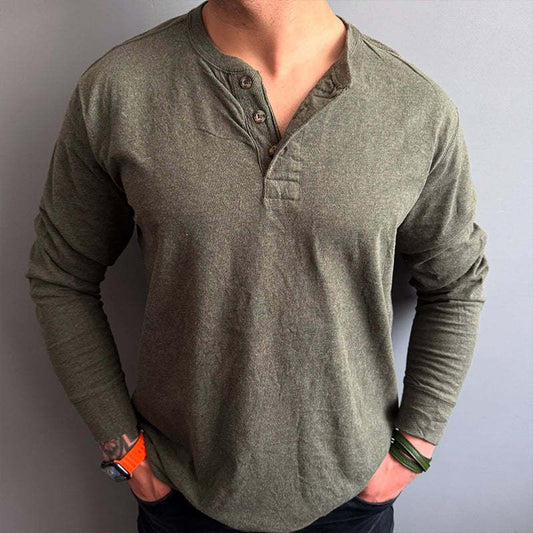 Men's Retro Casual Washed Henley Collar Long Sleeve T-Shirt MTA1735C0TO