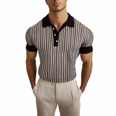 Men's Retro Contrast Print Lapel Slim Short Sleeve Polo Shirt MTA1848C9M