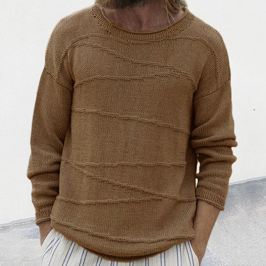 Cozy Knit Sweater With Textured Stripes For Men