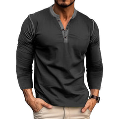 Men's Stylish Henley Long Sleeve T-Shirt - Perfect For Casual And Everyday Wear