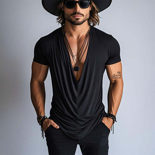 Men's Spring Fashion Simple Swing Collar Short Sleeve T-shirt MTA3126C9P