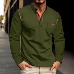 Stylish Men's Henley Polo Shirt with Contrast Trim - Perfect for Casual and Semi-Formal Occasions
