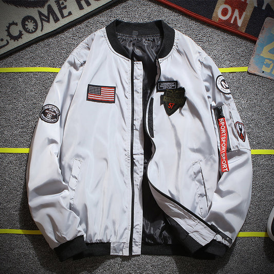 Stylish Bomber Jacket with Reflective Patches for Men - Perfect for Casual and Outdoor Activities