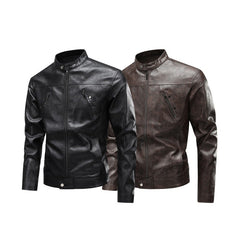 Stylish Stand Collar Leather Jacket For Men - Perfect For Casual And Formal Wear