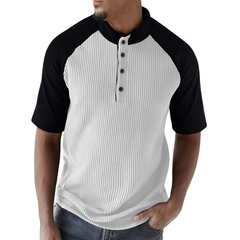 Men's Casual Contrast Color Pitted Henley Collar Loose Short Sleeve T-Shirt MTA2537C9M