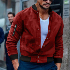 Stylish Men's Bomber Jacket with Zippered Arm Pocket and Snap Button Closure